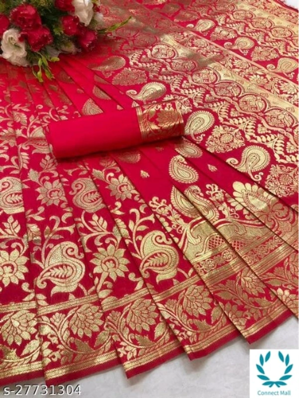 BEAUTIFUL RICH PALLU & JACQUARD ZARI WORK BANARSI SAREE - Saree Length Size-5.5m Blouse LengthSize-0.8, Red, Saree And Blouse Fabric:Banarsi Silk, Pack of:1